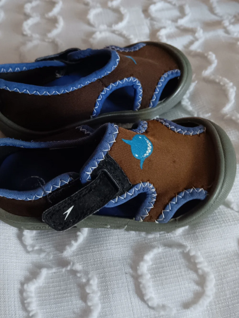 Kids Brown and Blue Shark Slip-On Sandals